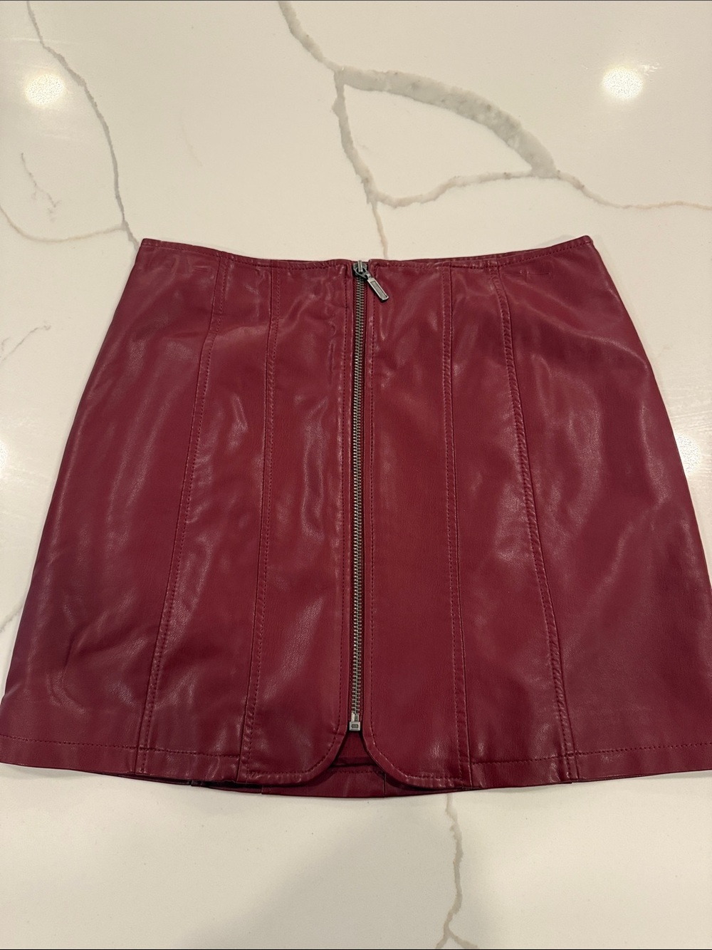 Free People Faux Leather Burgundy Mini Skirt with Front Zip